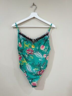 Seafolly One Piece Swimsuit Womens US 10 Teal Floral Ruffle Boho Resort Coquette